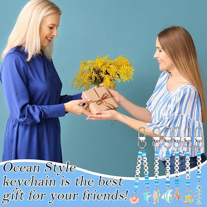Tondiamo 2823 Pcs Ocean Beach Keychain Making Kit DIY Craft Sea Themed Key Ring Seashell Starfish Mermaid Charms Letters Beads String for Gift Jewelry Key Ring Backpack Accessories
