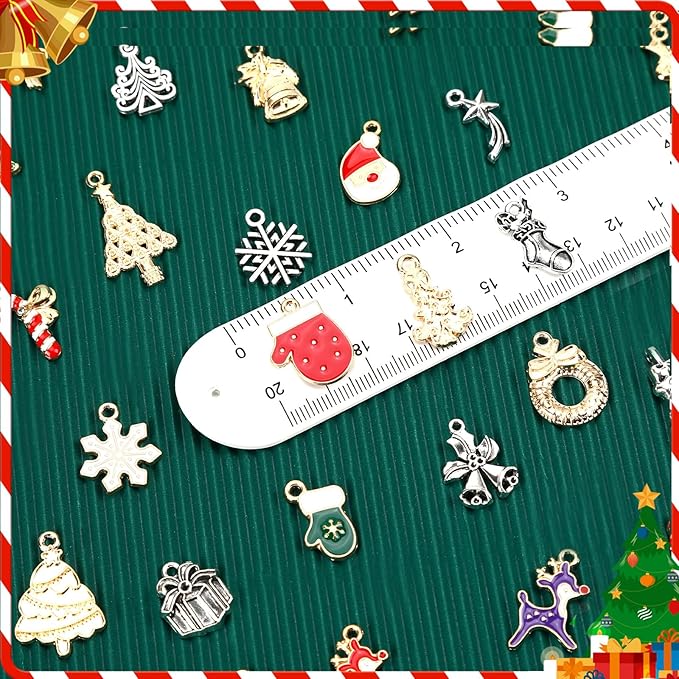SANNIX 350Pcs Christmas Charms, Xmas Enamel Charms Mixed Bulk Antique Gold Tibetan Silver Jewelry Pendants for Bracelet Necklaces Earrings Making and Holiday Decorations