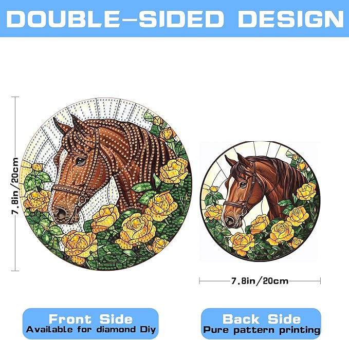 VAIIEYO Horse Diamond Art Hanging Ornament, Animal Diamond Painting Suncatchers Window Hanging Kit with Chain, 7.5x7.5 inch Crystal Pendant Art Craft for Gift Home Wall Front Door Decoration