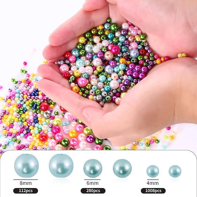 1400pcs Pearl Beads for Jewelry Making, 3 Size Multicolor Loose Beads Pearls for Bracelets Making Kit Small Pearl Filler Beads with Hole for DIY Craft Necklace Earrings