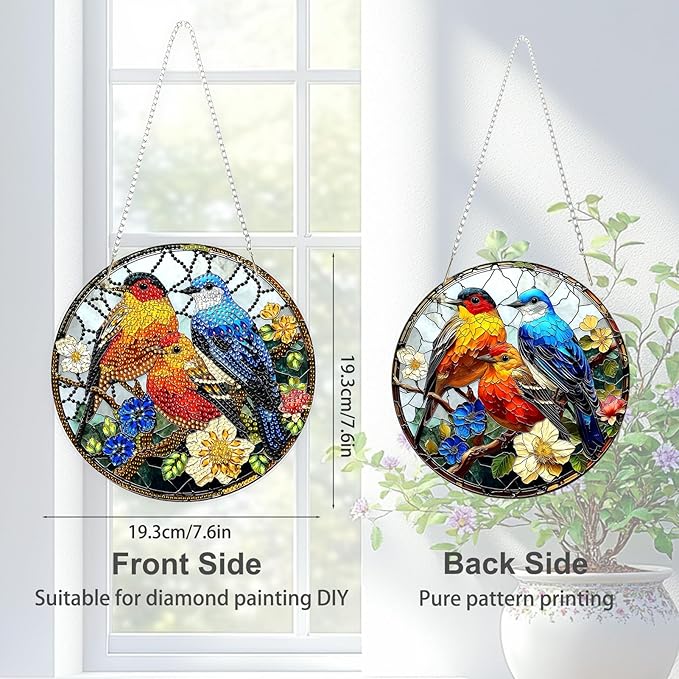 TOSTOG Diamond Art Hanging Kits for Adults, 5D Diamond Painting for Adults Window Pendant, Special Shape Diamonds DIY Bird Flower Diamond Painting Hanging Pendant Kit for Wall Decor Gift