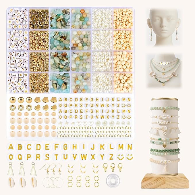 lisaruq jewelry making kit, 20+varieties, 300+natural stone beads, 1700+beads 、accessories and storage box, can diy 50+bracelets, necklaces, earrings，rings, etc. suitable for adults