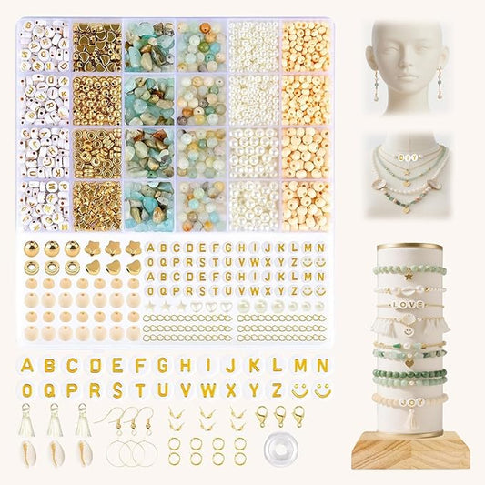 lisaruq jewelry making kit, 20+varieties, 300+natural stone beads, 1700+beads 、accessories and storage box, can diy 50+bracelets, necklaces, earrings，rings, etc. suitable for adults