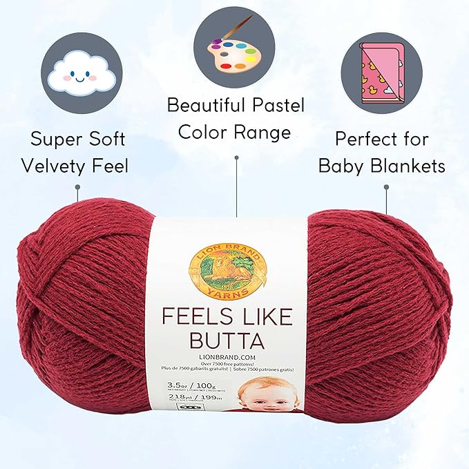 Lion Brand Feels Like Butta Cranberry 215-138 (3-Skeins - Same Dye Lot) Worsted Medium #4 Polyester Yarn for Crocheting and Knitting with Project Bag
