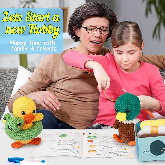 ekaus Crochet Kit for Beginners, Crochet Kit with Step-by-Step Video Tutorials, Crochet DIY Knitting Supplies for Adults, Crochet Ducks(45%+ Yarn)