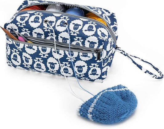 LUXJA Yarn Storage Bag, Carrying Knitting Bag for Yarn Skeins, Crochet Hooks, Knitting Needles (up to 10 Inches) and Other Small Accessories (Large, Sheep)