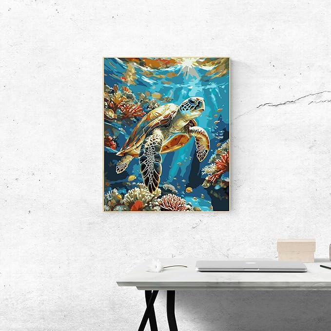 ldazao Painting By Numbers for Adults Number Oil Painting Kit Paint By Numbers Kit Beginner Turtle DIY Painting Kits for Adults Without Frame Paint By Number On Canvas for Gift Home Wall Decor