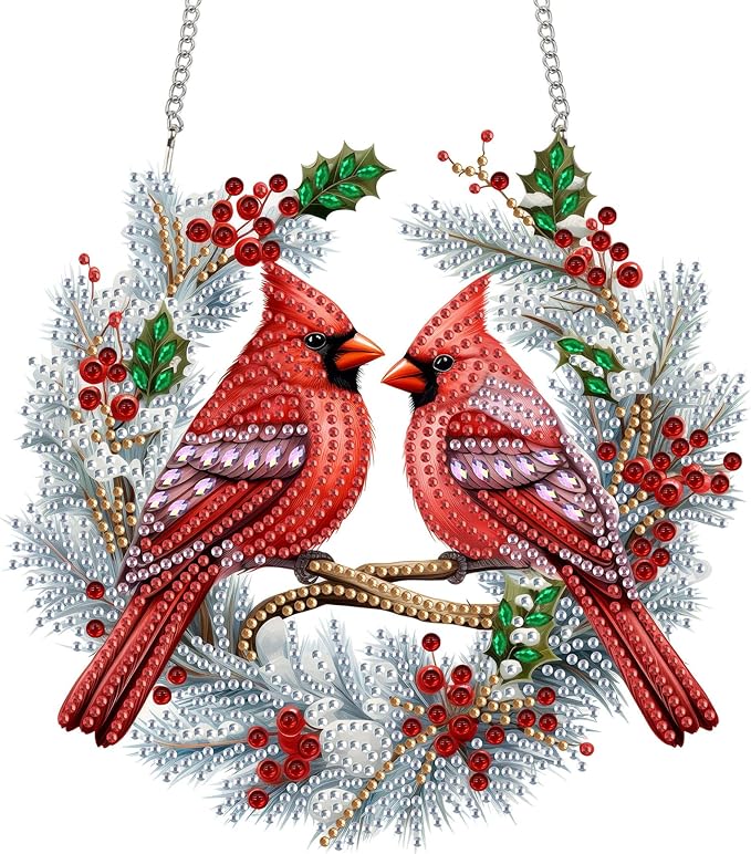 Reofrey Hanging Diamond Art Kits for Adults– 8x8Inch Birds Hanging Ornament Acrylic Board Double Sided Pattern Crystal Diamond Art Suncatcher Pendant, for Home Wall Window Decoration Gift Handmade
