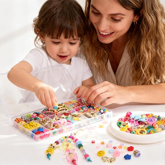 MYCUTEY DIY Keychain Making Kit-Beaded Keychain＆Bag Charm Craft Supplies with Keyrings,Cords and Colorful Football,Letter,Heart,Pony Beads for Women Kids,Personalized Name A-Z Jewelry Making Kit Gifts