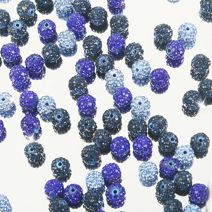 200 Pcs 10mm Rhinestone Beads for Jewelry Making, Dark Blue Shiny Round Shamballa Disco Baseball Necklace Beads Sparkle Crystal Clay Pave Rhinestones Bead for DIY Bracelet Earring Making Supplies
