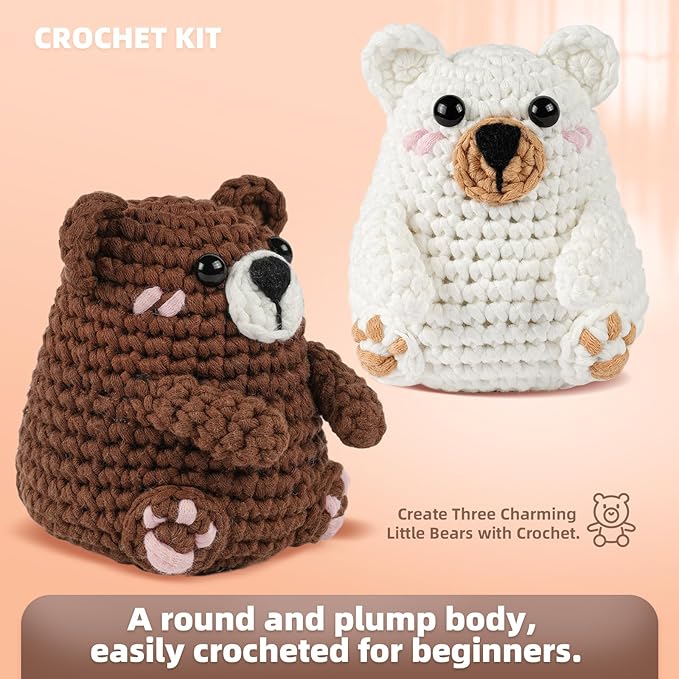 MOREJMTT Crochet Kit for Beginners, Learn to Crochet, Include Easy Knitting Soft Yarn, Step-by-Step Video Tutorial, Hook, Holiday Birthday Gift for Adults (Polar & Brown Bears)