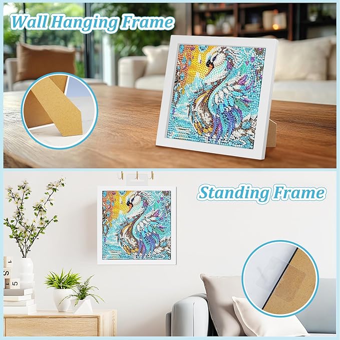 SENQAO Swan Diamond Art Kit for Adults with Frame Art and Crafts for Adults Ages 6-8 -10-12 Easy to DIY Diamond Art for Adults and Adult Beginners Home Wall Decoration 7.1x7.1inch