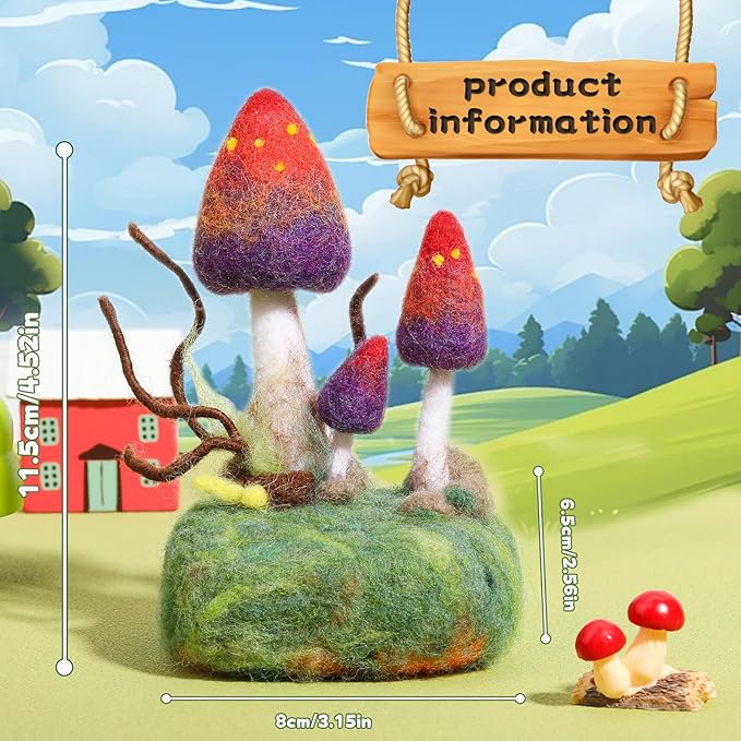 Yizzvb Mushroom Needle Felting Kit, Felt Kits for Beginners Adult, Wool Felting Kit with Felting Pad, Felting Needles and Instruction for DIY Lovers DIY Craft Home Decoration Party Supplies