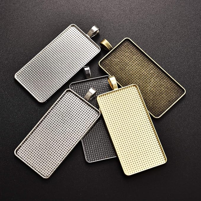 DROLE 30Pcs 5 Colors Pendant Trays Kit-Rectangle Bezels Trays with Transparent Glass Tiles Cabochon for Jewelry Making Photo Jewlery 25×50mm Mixed