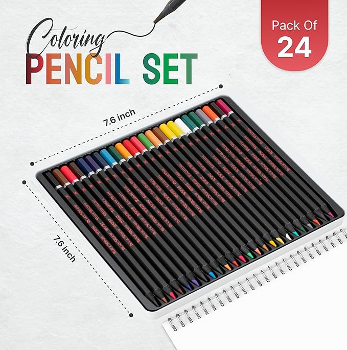 Black Widow Coloring Pencils for Adults – 24 Wax Soft Core Colored Pencils for Adult Coloring Books – Vibrant Color Pencil Set (Spider Set)