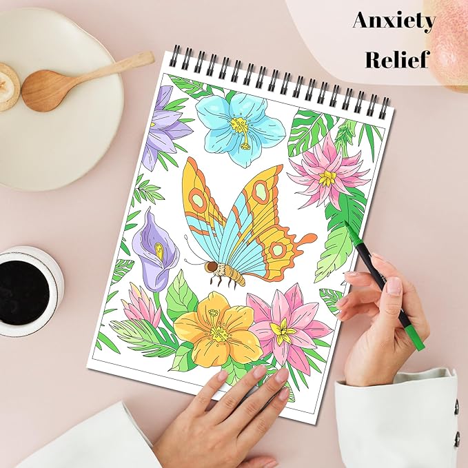 Kalysky Easy and Cozy Adult Coloring Book Set, 3 Stress Relief Coloring Books for Adults Relaxation, Flower Inspirational Quotes Coloring Books