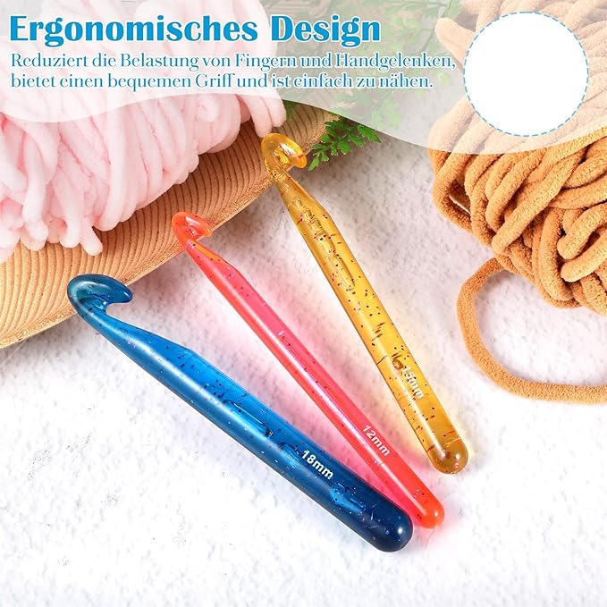 LIQWEI 3Pcs Crochet Hooks, Large Crochet Hook for Chunky Yarn, Ergonomic Crochets Needles 18mm 15mm 12mm Size Crochets Hook, Plastic Crocheting Needles for Handmade DIY