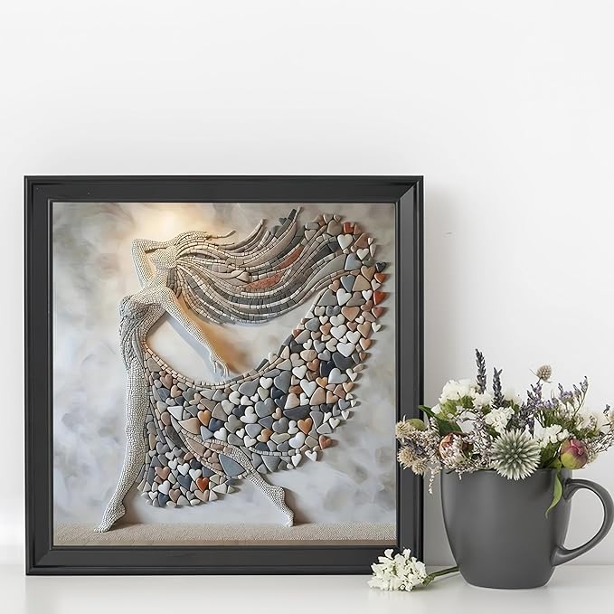 Diamond Art Kits for Adults Pebble Girl, DIY 5D Diamond Painting Kit for Beginners, Stone Full Round Drill Gem Art Dots for Adults, Diamond Dots Paintings Crafts Home Wall Decor 14X14 Inch