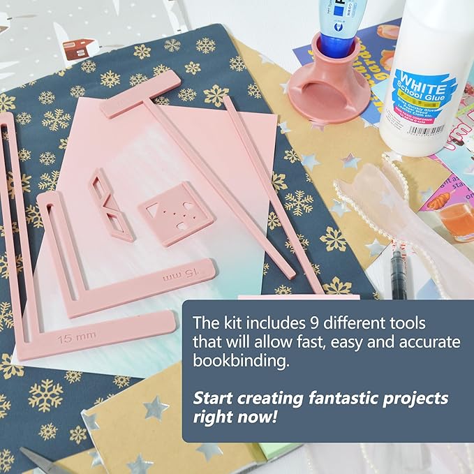 UPTTHOW 9Pcs Bookbinding Easy Scrapbooking Tool for Starter, Complete Great Stencils and Cutter Guide Kit Can Be Made into Notebook Calender Junk Journal Handbook