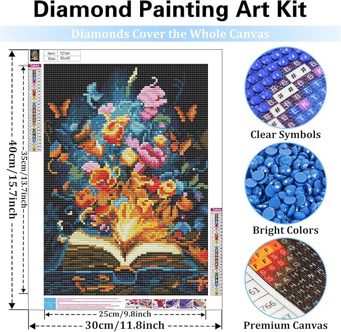 Reivworl Book Diamond Art Kits for Adults, Butterfly Diamond Painting Kits, Gem Art Kit for Gifts and Home Interior Decor 12x16 Inch