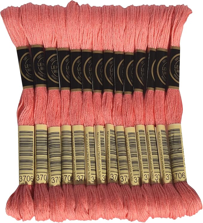 LE PAON Embroidery Floss, 14-Pack Six Strands 100% Long Staple Cotton Embroidery Thread, 8.7-Yard，Color Number：3706, Medium Melon