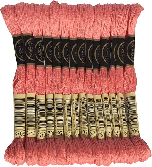 LE PAON Embroidery Floss, 14-Pack Six Strands 100% Long Staple Cotton Embroidery Thread, 8.7-Yard，Color Number：3706, Medium Melon