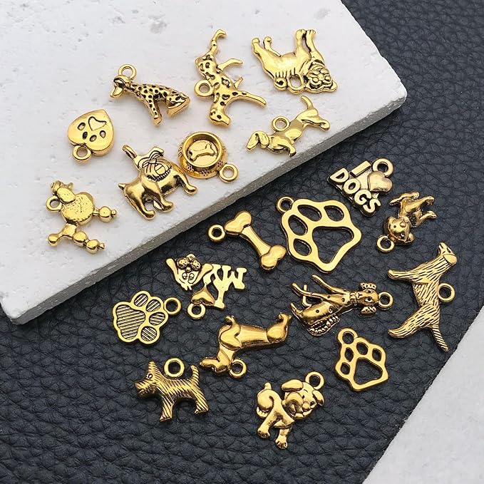 Youdiyla 100pcs Craft Supplies Pet Dog Animals Charms Pendants for Crafting Jewelry Findings Making Accessory for DIY Necklace Bracelet (Golden)