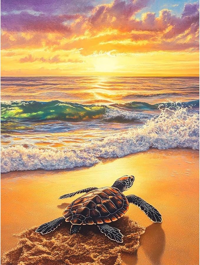 Sea Turtle Diamond Art Kits for Adults, Beach Diamond Painting Kit for Adults Beginners, 5D DIY Diamond Painting with Round Gem Art Kits for Home Wall Decor 12x16 Inch