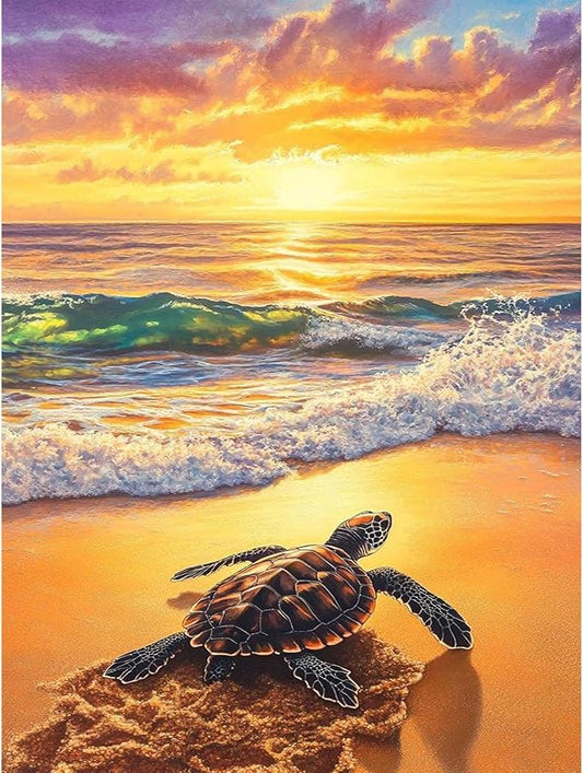 Sea Turtle Diamond Art Kits for Adults, Beach Diamond Painting Kit for Adults Beginners, 5D DIY Diamond Painting with Round Gem Art Kits for Home Wall Decor 12x16 Inch