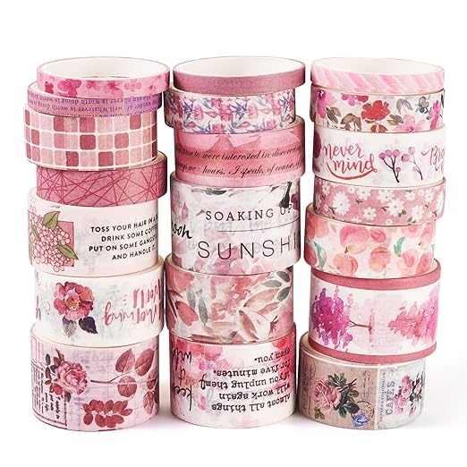 Beadthoven 20 Rolls Pink Washi Tape Set, 5/10/15/20/25mm Cute Floral Washy Paper Tape Decorative Tape Assorted Masking Tape Stickers for Scrapbooking Bullet Journal Planner Present Wrapping DIY Crafts
