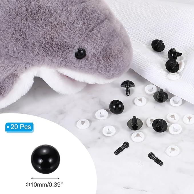 PATIKIL 10mm Safety Eyes, 20 Pcs Plastic Craft Eyes with Protective Film with Washers for Stuffed Animals Crochet Toys Dolls DIY Craft Making, Black