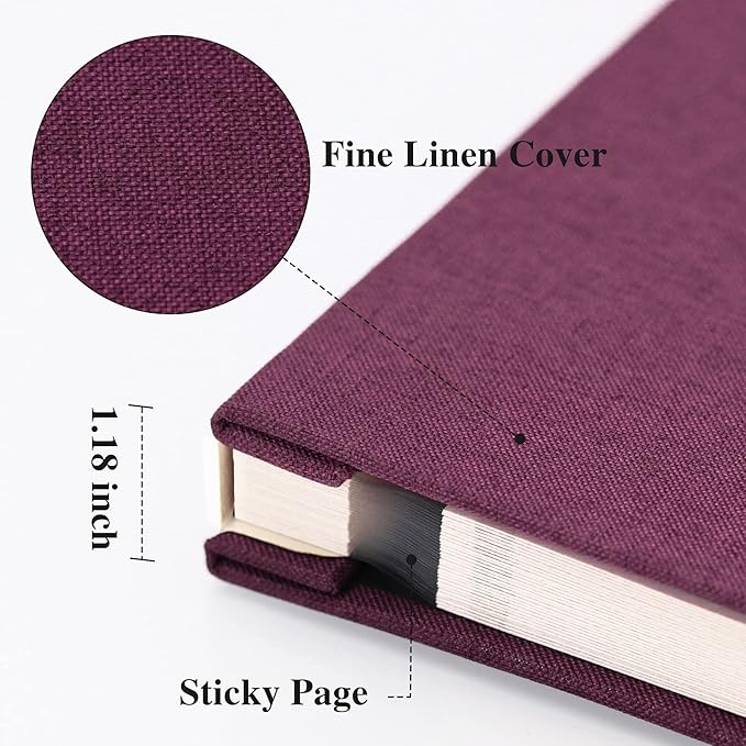 Vienrose Large Photo Album Self Adhesive for 4x6 8x10 Pictures Linen Scrapbook Album DIY 60 Blank Pages with A Metallic Pen