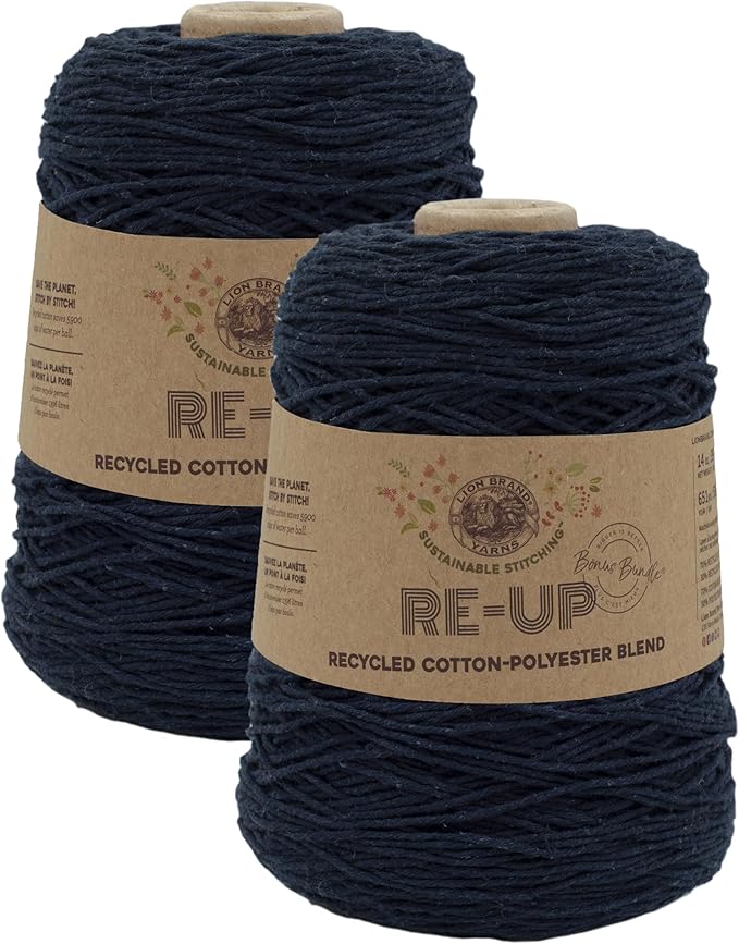 Lion Brand Yarn Re-Up Bonus Bundle Cotton Blend Yarn for Knitting and Crochet, Midnight, 2 Pack