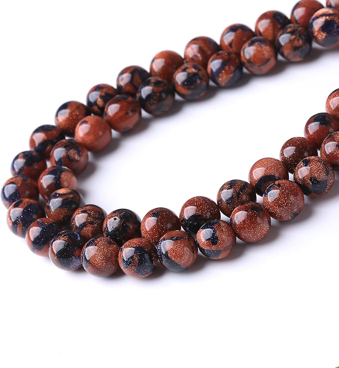6MM 60PCS Galaxy Blue Gold Sand Stone Beads for Jewelry Making DIY Craft Gemstone Beads Kit Cosmic Crystal Pebbles for Bracelets, Necklaces