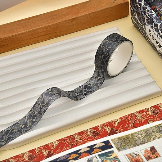 12 Rolls Kyoto Charm Washi Tape Set Japanese Arts Adhesive Tapes Geometric Garden Decorative Masking Tape Sets for Craft, Kids, Scrapbook, DIY, Gift Wrapping (Azure Tranquility)