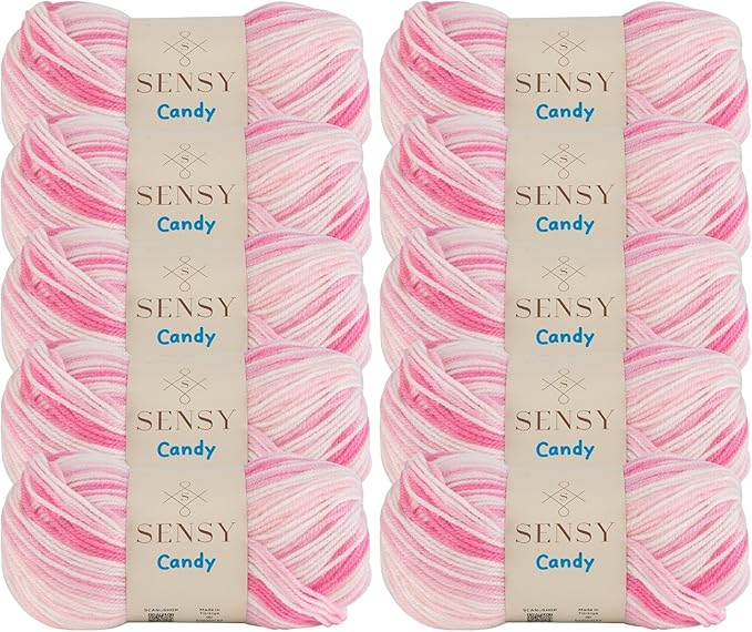 Sensy Candy Yarn - 10 Skeins, 3.5 oz, 251 Yards, Multicolor for Crocheting and Knitting, Light Gauge 3