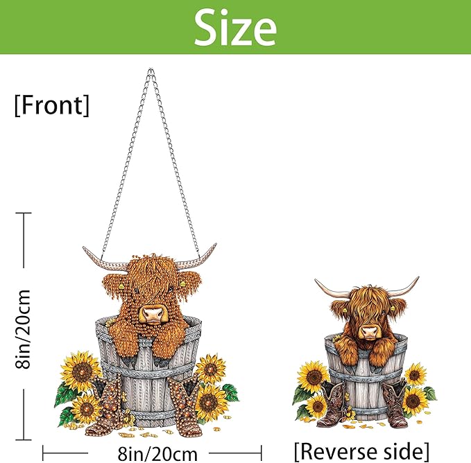 Wergund 5D DIY Cow Diamond Art Hanging Kits, Hanging Diamond Art Sunflower, Acrylic Special Shaped Rhinestone, Window Hanging Pendants for Home Wall Garden Front Door Outdoor Decor Gift(Cow)