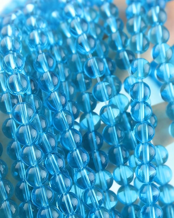 8mm Glass Beads 46PCS Glass Beads for Jewelry Making Charm Round Loose Bead for Bracelet Making Kit (Lake Blue Glass)