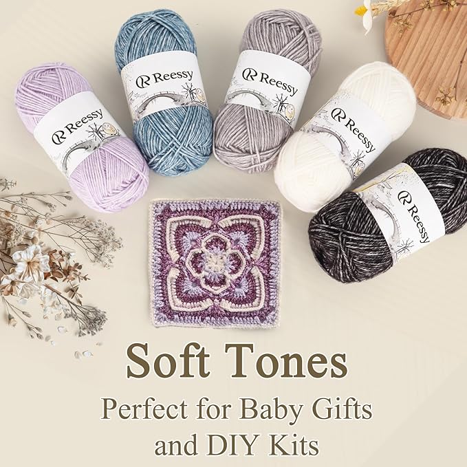 Cotton Yarn for Crocheting - 6 Pack of 50g/1.76oz–78% Cotton, 22% Acrylic – Soft Sport Weight Crochet Yarn (CYC #2), Brushed Air Yarn for Baby Projects, Granny Squares & Plush Toys（Gray）