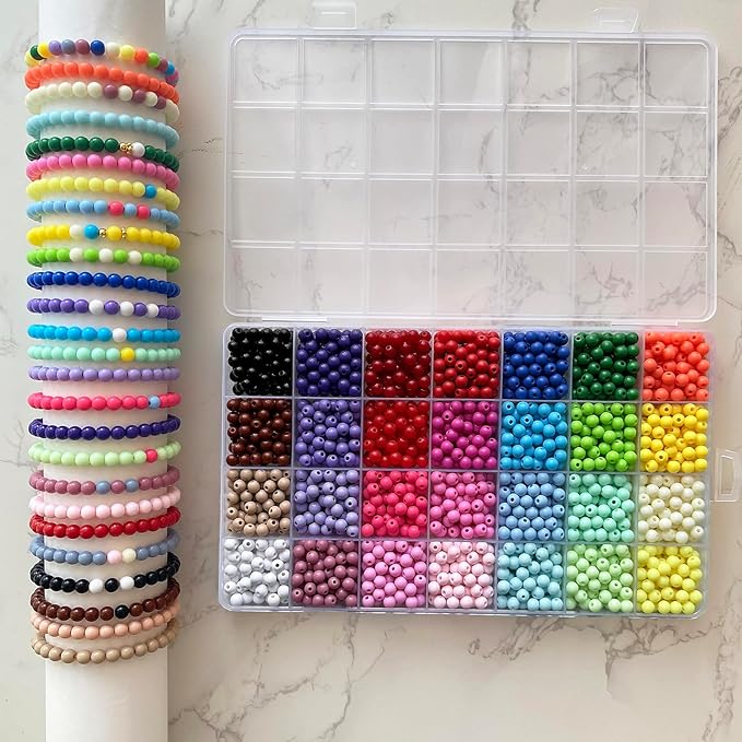 1820PCS 6mm Acrylic Round Beads for Jewelry Making,28 Candy Colors Assorted Plastic Round Beads for Bracelets Making Kit Loose Bead Bubble Gum Bead for Earrings Necklace DIY Crafts(6mm Bright)