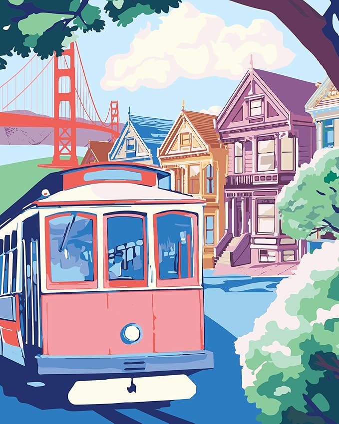 Pink Picasso Kits Colorful Destinations Paint by Number for Adults and Teens | DIY Unique Canvas Painting Kits Color by Numbers Arts & Crafts Kit | Stay Golden 8x10 - Paint Kit Set