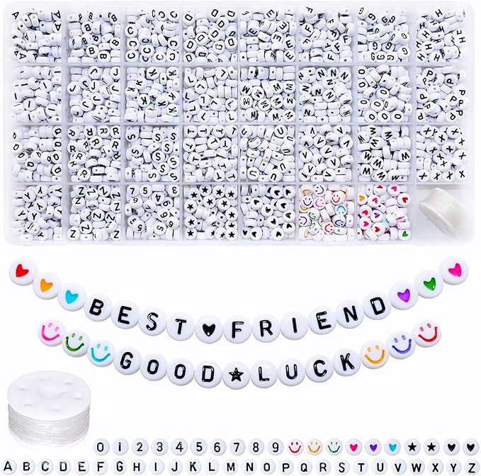 Amaney 1600pcs Acrylic Alpabet Letter Beads,31 Styles,Heart,Number,Star and Smiley Beads,4x7mm for Jewelry Making Bracelets Necklaces Key Chains