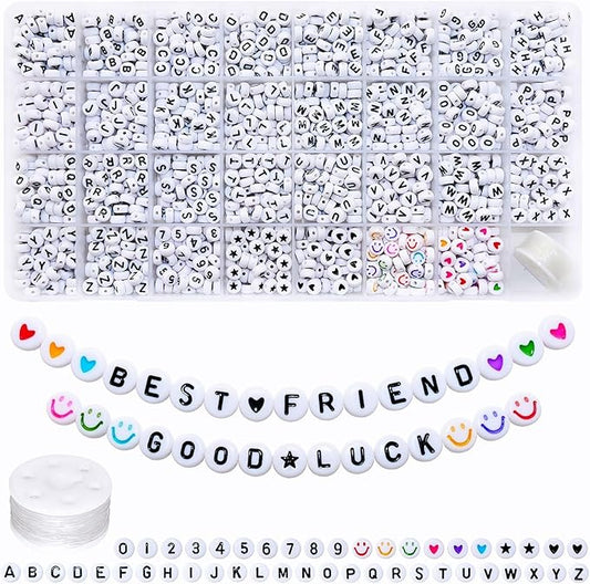 Amaney 1600pcs Acrylic Alpabet Letter Beads,31 Styles,Heart,Number,Star and Smiley Beads,4x7mm for Jewelry Making Bracelets Necklaces Key Chains