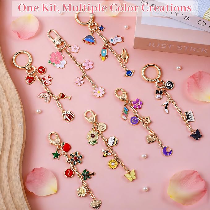 Wurosi 773 Pcs Beaded Keychain Making Kit, Bag Charm Kit, with Chains, Charms & Letter, Key Chain Hooks, Jump Rings, Manual, Gift Bgas, Storage Box & Tools, DIY Crafting and Jewelry Making for Adult
