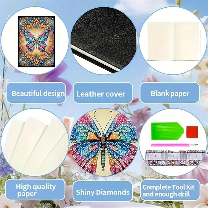 Butterfly Diamond Painting Notebook for Adults, A5 Diamonds Art Journal and DIY Sketchbook, Diamond Art Kit Supplies,Gift for Beginners, Craft Lovers, Artists. (Butterfly)