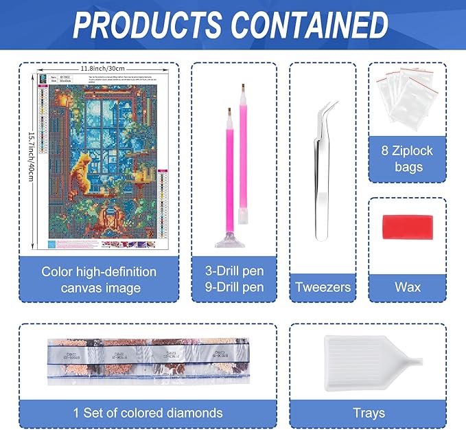 Camocin Diamond Art Kits for Adults Cat, 5D Window Landscape Diamond Painting Kits for Adults Beginners, DIY Potted Plant Full Round Dots Drill Gem Art Kit for Gift Home Wall Decor 12 x 16 Inch