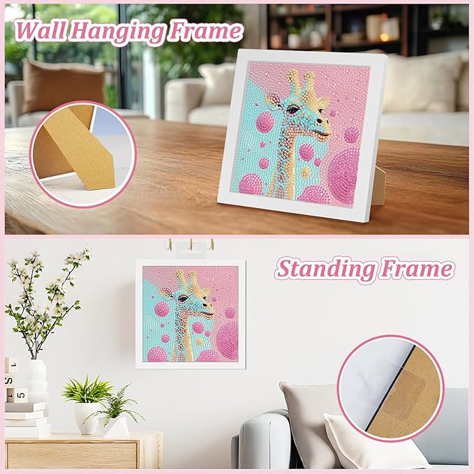SENQAO Giraffe Diamond Art Kit for Adults with Frame Art and Crafts for Adults Ages 6-8 -10-12 Easy to DIY Diamond Art for Adults and Adult Beginners Home Wall Decoration 7.1x7.1inch