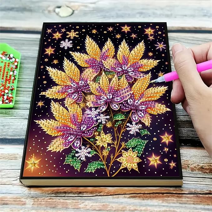 Diamond Painting Notebook for Adults, A5 Diamonds Art Journal and DIY Sketchbook, Diamond Art Kit Supplies,Gift for Beginners, Craft Lovers, Artists. (Maple Leaf)