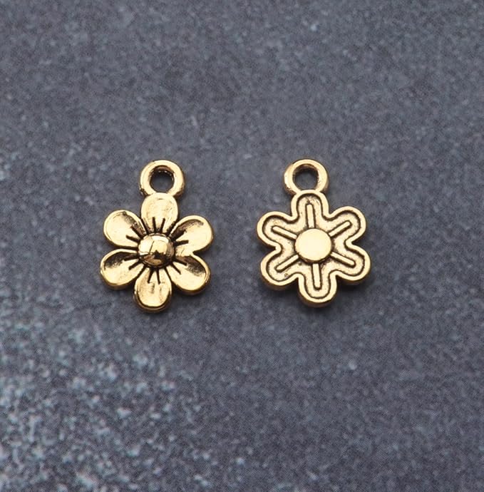 Ruwado 50 Pcs Little Flowers Charms Metal Vintage Cute Vintage Small Flower Pendants for Jewelry Making Kit Bracelet Necklace DIY Making Crafting Project Accessories Supplies (Antique Gold)