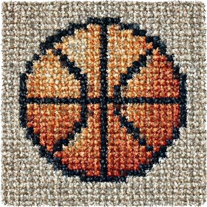 Yglnden Latch Hook Kits for DIY Rug Crafts Basketball Rainbow Pattern Color Printed Canvas,Latch Hook Kits for Beginners Handmade Needlework Crafts Home Decoration,12"x12"